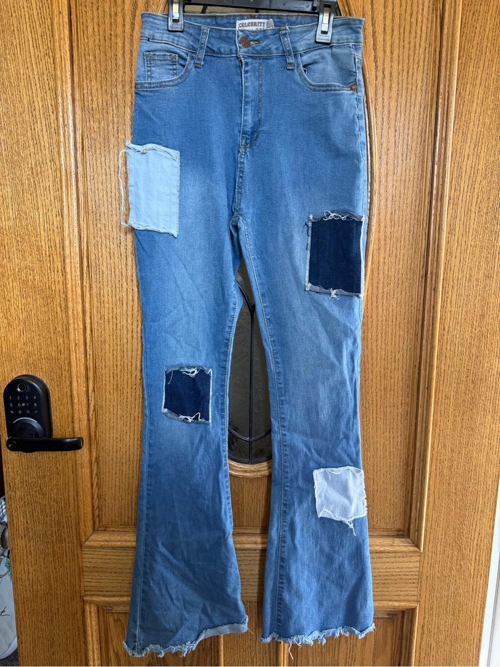 Celebrity Pink Blue Patchwork Wide-Leg Jeans